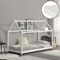[en.casa] Kinderbett + Matratze 90x200cm Haus Holz Weiß Bettenhaus Hausbett Bett