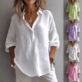 Bluse Damen Italy Tunika Longbluse Fischerhemd Leinen-Optik Oberteile Sommer Top