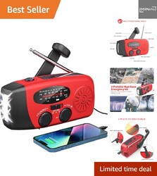 Notfall-Solarradio, Selbstbetriebenes Kurbelradio mit LED-Taschenlampe, SOS-A...