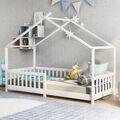 Kinderbett 90x200 cm Hausbett mit Rausfallschutz Bettenhaus mit Lattenrost Weiß
