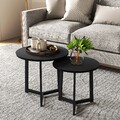 HOMCOM 2er-Set Couchtisch, Runder Beistelltisch, Kaffeetisch mit Stahlgestell