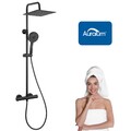 Schwarz Duschsystem Thermostat mit 12 Zoll Regendusche & 5-Funktion Handbrause