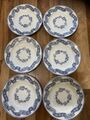 6er Set Minton blau & weiß Band Kranz 26,5 cm Essplatten datiert bis 1851