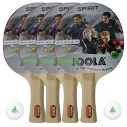 4 Stück Joola Tischtennis Schläger Spirit; Set mit 2 TT-Bällen, Donic Schildkröt