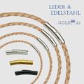 Lederkette geflochten Natur | Armband/Halsband | Verschluss Silber/Schwarz/Gold