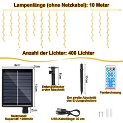 LED Eisregen Lichterkette 8 Modi IP44 200/400/600 LEDs Außen& Innen Deko Lichter