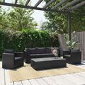 7-tlg. Garten-Lounge-Set mit Auflagen Poly Rattan Schwarz