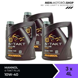 Mannol MN7202 4-Takt Plus 10W-40 Motorradöl JASO MA API SL 3x4 Liter = 12 Liter