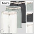 Sublevel Damen Feine Chino Shorts mit Gürtel Twill Bermuda Hose