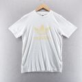Adidas Herren T-Shirt klein weiß Kleeblatt Logo grafischer Druck kurzärmelig Baumwolle