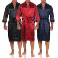Herren Morgenmantel Robe Kimono Bademantel Glanz Schwarz Rot Blau M L XL 2XL