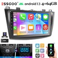 4+64G Android13 9" Autoradio DAB+ Carplay Für Mazda 3 2010-13 GPS Kam FM RDS SWC