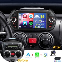 7" Android 14 DAB+ Autoradio Apple Carplay Für Fiat Fiorion Qubo 225 GPS +Kamera