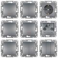 SCHNEIDER Asfora Schuko Steckdose Schalter Taster Dimmer SAT TV Rahmen Stahl