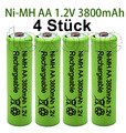 4x AA Akku 1,2V NI-MH 3800 mAh Ersatzakku Fernbedienung Telefon Solar Batterie