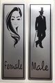 Männlich Weiblich Toilettentürschild schwarz auf silber Peel & Stick