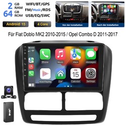 DAB+ 9" Für Fiat Doblo MK2/Opel Combo D Android15 Apple Carplay Autoradio Kamera