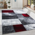 Kurzflor Design Teppich Rechteck Karo Muster Wohnzimmerteppich Grau Rot Meliert