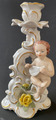Porzellan Kerzenständer, Weiss/Gold mit Figur und Blumendekor, 19x11x8