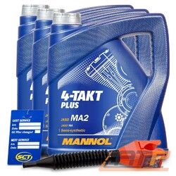 MANNOL 3x 4 L LITER 4-TAKT PLUS MOTORÖL MOTOR-ÖL MOTOREN-ÖL### INKL. ÖLWECHSEL-ANHÄNGER + EINFÜLLTRICHTER ###