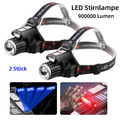 1/2x LED Stirnlampe Super Hell 900000LM USB Wiederaufladbar Kopflampe mit 6 Modi