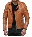 Herren Echt Lammleder Leder Gesteppt Biker Motorrad Hellbraun Racer Jacke