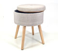 SITZHOCKER  mit STAURAUM Hocker Fußhocker Schemel Polsterhocker rund beige