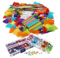 Bastelset 1800tlg Bastelmaterial Bastelzubehör bunt Federn PomPons Strasssteine