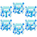 Geburtstag Deko Set - Girlande + Zahl Luftballon + Konfetti Ballons Blau wählbar