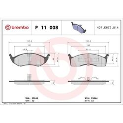 1x Bremsbelagsatz, Scheibenbremse BREMBO P 11 008 passend für CHRYSLER DODGE