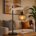 Tischleuchte Tischlampe Holzleuchte Wohnzimmerlampe Beistellleuchte Glas H 55 cm