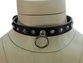 Halsband schmal mit Nieten und O - Ring Leder schwarz