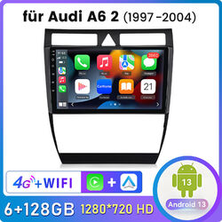 6+128GB Carplay Android 14 Autoradio GPS 4G SWC Für Audi A6 4B2 4B5 C5 1997-2005