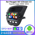64G 7"Android 13 Carplay Autoradio Für Peugot 107 Citroen C1 Toyota Aygo GPS Nav