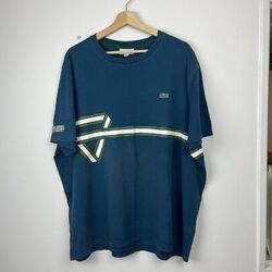Lacoste T-Shirt Herren XXL Krokodil Logo Band Grafikdruck kurzärmlig blau