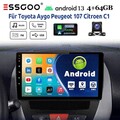 Autoradio Android13 4+64G Carplay GPS KAM Für Toyota Aygo Citroen C1 Peugeot 107
