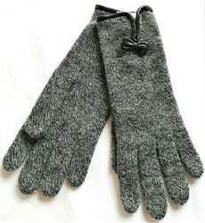 Hochwertiger eleganter Strick-Handschuhe 100%Wolle mit Verzierung aus Echt-Leder