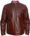 Rotbraune Herren Lederjacke echtes Lammleder Biker Freizeitkleidung Retro Jacke