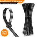 100x Kabelbinder 4,35mm / 275mm UV- & Wetterfester Nylon Kabel Binder Schwarz