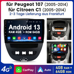64GB Für Peugeot 107 2005-2014 Android 13 Autoradio GPS Navi BT Carplay Auto RDS