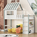 Hochbett Hausbett 90X200 Massivholz Kinderbett Jugendbett Mit Ablagefacher Grün