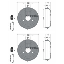 2X TEXTAR 203mm BREMSTROMMELN HINTEN PASSEND FÜR SMART FORTWO LINKS+RECHTS |