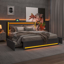 LED Polsterbett Doppelbett 160x200cm mit USB/Typ-C Ladefunktion und 4 Schubladen