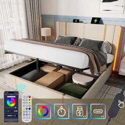Polsterbett Doppelbett USB Type C Ladefunktion APP-Control LED 160×200 Stauraumb
