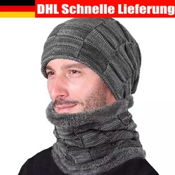 Herren Damen Winter Warm Beanie Mütze und Loop Schal Set Wintermütze Strickmütze