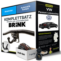 Anhängerkupplung BRINK abnehmbar für VW Passat Limousine +E-Satz EBA EC 94/20TIPP - Die Montage ab 449,- Euro gleich mitbestellen!