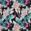 0,5m Alpenfleece mit Blumenmuster, schwarz/rosa/grün, 433789 (17,50 EUR/m)