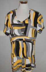 SHEEGO Shirt Tunika V-Ausschnitt 48 schwarz-weiß-gelb