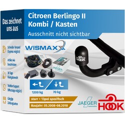 ANHÄNGERKUPPLUNG für Berlingo II L1 08-18 starr HOOK +13pol E-Satz spezifisch