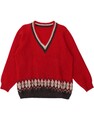 VINTAGE Damen V-Ausschnitt Pullover Pulli UK 16 Large rot Colourblock AY11